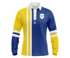 Custom yellow and blue long-sleeve school leaver with white accents